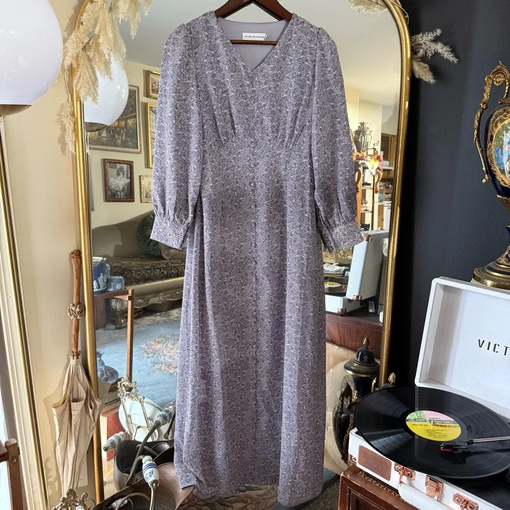 Veiled Collection Pastel Purple Lavender Floral Button Front Women's Maxi Dress - Picture 3 of 16